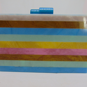 Women's Fashion Shoulder Bag Clutch Purse with Horizontal Stripe Wood Resin <b>Box</b> <b>Canvas</b> Lining Elegant Evening Handbag - Product Image 2