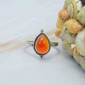Natural Carnelian Smooth Pear Shape Carved Gemstone <b>Ring</b> <b>925</b> Sterling <b>Silver</b> Party Wear Fashion <b>Rings</b> Fine Unisex Jewelry - Product Image 4