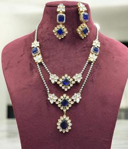 ชุดสร้อยคอเพชรโมอิสชุบทองมีสไตล์ชุดเครื่องประดับสำหรับงานแต่งงานของอินเดียสำหรับผู้หญิง - Product Image 3