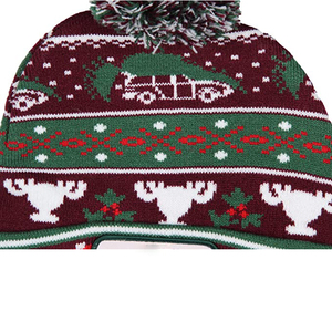 Venta caliente logotipo personalizado pompón sombrero Navidad ciervo Beanie Light up 100% lana Unisex vacaciones Beanie - Product Image 3