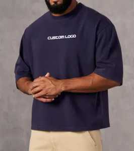 Haute qualité recadrée longueur Boxy Fit Tee hommes T-Shirt surdimensionné Logo personnalisé écran blanc 100 coton 260 GSM goutte épaule T-Shirt - Product Image 1