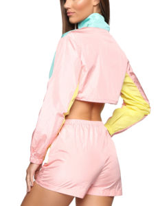 Conjunto de pantalones cortos de dos piezas de verano para mujer al por mayor, conjunto de pantalones cortos y pantalones cortos de bloque de color, conjunto de chaqueta y pantalones cortos cortavientos - Product Image 4