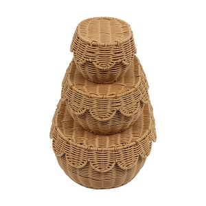 Ensemble de 3 paniers ovales en rotin avec couvercles à clapet, paniers de rangement faits à la main, vente en gros, écologiques, fabriqués au Vietnam - Product Image 1