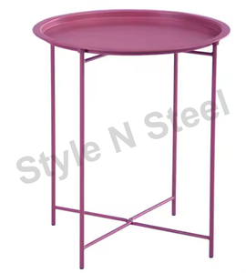 Modern Round Metal Foldable Accent End Table with Removable Tray Plate Design for Small Spaces - Product Image 1