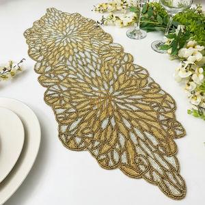 Camino de Mesa Bordado a Mano con Diseño Floral Moderno y Personalizable, con Cuentas de Vidrio para Decoración de Hoteles - Product Image 3