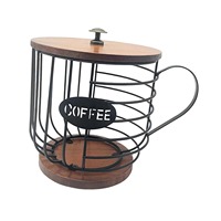 Panier de rangement en fil de fer sur mesure avec base en bois, grande capacité, marque DC, conteneur de cuisine pour dosettes de café