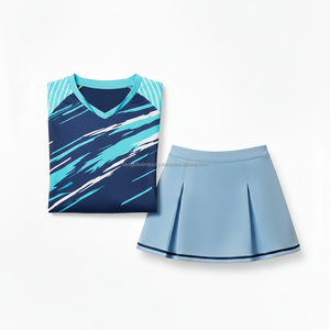 Ensemble uniforme de badminton personnalisé OEM pour femmes, manches courtes, Dry-Fit, bleu clair/blanc avec motifs - Product Image 6