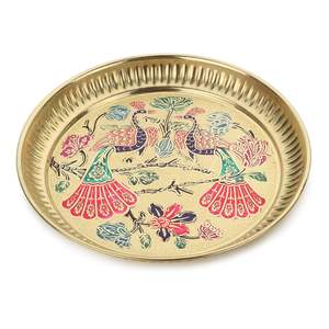 Laiton pur paon Thali paon Designer plaque en laiton Premium paon Design Pooja Thali Inde fournisseur - Product Image 1