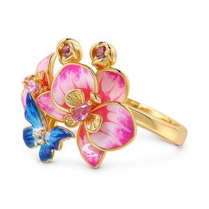 Bague en argent sterling émaillé Jeulia Butterfly Loves Flower Phalaenopsis Orchid, cadeau - Product Image 2