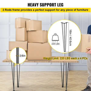 DIY Furniture 3/8" Solid Steel Heavy Duty 880lbs, 16" Hairpin <b>Table</b> Legs 4 Pcs Metal Legs for <b>Bench</b> Coffee <b>Table</b> Desk EDPTBL015 - Product Image 4