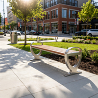 Banc d'extérieur moderne en bois massif, durable et écologique, sans dossier, avec structure métallique, résistant à l'eau, pour patio, jardin et parc