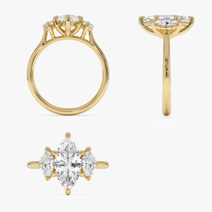 Bague de fiançailles en diamant de laboratoire taille marquise 1,50 CTW, pierres latérales ovales, design trois pierres, certifiée IGI, or massif 14 carats - Product Image 3