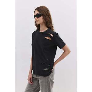 T-shirt décontracté déchiré et coupé, 100% coton - Product Image 2