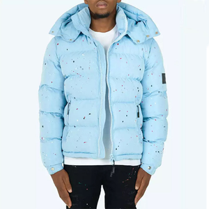 Chaqueta Acolchada de Terciopelo con Cremallera y Estampado de Leopardo Azul Claro para Hombre, Chaqueta de Invierno Informal, Cálida, con Capucha, Cortavientos - Product Image 6