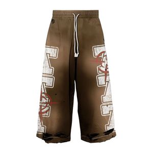 Long cordon personnalisé 3d broderie soleil délavé à l'acide Baggy hommes pantalons de survêtement Flare jambe large Joogers Double taille pantalon - Product Image 2