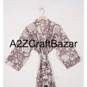 New Arrival Floral Print Designer Handmade Women 100 % Pure Cotton Kimono Robe Beach Wear Kimono Robe For Womens - Product Image 3