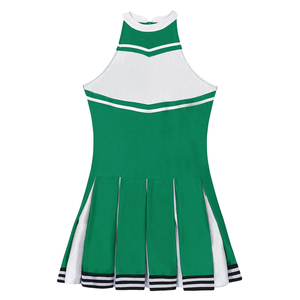 Robe de pom-pom girl pour femmes, verte et blanche, sans manches, col halter, jupe plissée, uniforme sportif, printemps été - Product Image 4