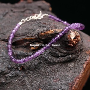 Pulsera de piedras preciosas de 4mm con forma de Rondelle facetada sombreada de amatista púrpura/Cuentas de tobillera cristales de piedra para protección contra el alivio del estrés - Product Image 2