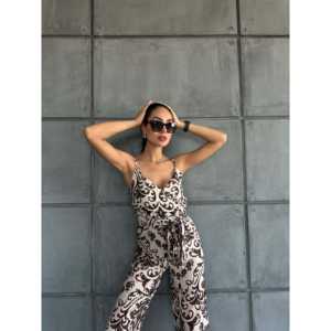 Mono con Tirantes y Escote en V con Estampado Bohemio, Cintura Alta, Chifón Transpirable para Uso Diario - Product Image 5