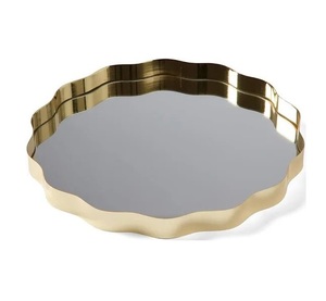 Juego de bandejas de lujo de metal dorado con espejo, bandejas decorativas redondas para mesa de centro, centro de mesa para bodas, organizador de tocador - Product Image 3