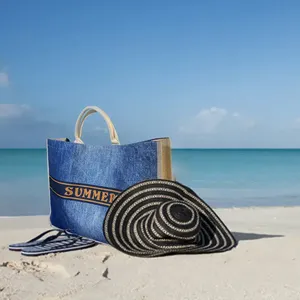 Borsa da spiaggia estiva arancione Jeans 56x42x14 cm Shopper da spiaggia all'aperto con collezione 2022 blu/arancio - Product Image 3
