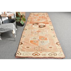 Tapis Bohème Vintage en Laine Turque 3.8ft X 11.6ft Orange Beige Patchwork Design Style Classique pour Entrée Couloir Latex Matériel - Product Image 4