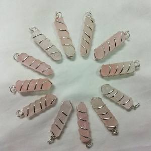 Venta al por mayor de cuarzo rosa natural bala colgante collar alambre envuelto piedra preciosa para bodas cristales curativos - Product Image 4