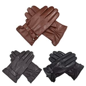 Gants en cuir d'hiver Gants de conduite en cuir de mouton coupe-vent pour hommes Gants de moto en cuir classiques - Product Image 1