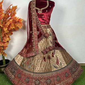 Elégant et moderne multicolore 12 Kali Heavy Jarkan Work Bridal Lehenga Double Dupatta Flair 6M pour fête de mariage traditionnel - Product Image 1