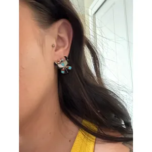 Pendientes Colgantes de Plata de Ley con Múltiples Piedras y Diseño de Pájaro del Trueno, Hechos a Mano por Zuni - Product Image 2