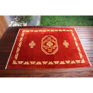 Alfombra Vintage, Alfombra Turca Decorativa de 4x5 pies, Alfombra de Lana con Diseño de Camuflaje Rojo - Product Image 3