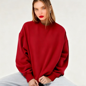 Pull ample décontracté en coton molletonné pour femme, de haute qualité, rouge uni, personnalisé, tricoté, à col rond, brodé, écologique, pour l'hiver - Product Image 2