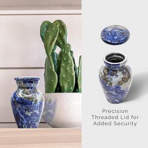Small Keepsake Cremation <b>Urn</b> <b>for</b> <b>Ashes</b> Handcrafted Metal Memorial <b>Urns</b> Blue Agate Marble Finish <b>Mini</b> <b>Urn</b> with Secure Threaded - Product Image 3