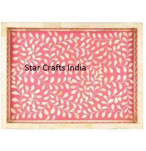 Couleur rose 14 pouces de diamètre Design classique incrustation de nacre et plateau de service en résine plateau rond plateau de service alimentaire cadeau de mariage - Product Image 1