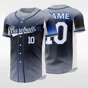 Último diseño Sublimación Jersey de béisbol Botón completo Negro-Azul Diseño degradado Patrón hexagonal Uniforme de malla transpirable y softbol - Product Image 1