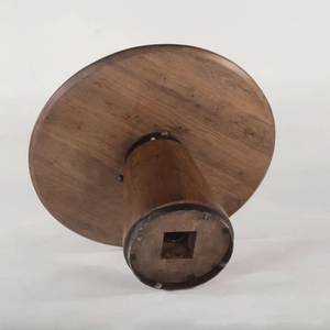 Table de salle à manger ronde en bois d'acacia massif réglable de style industriel moderne, finition noyer, pour la maison, la cuisine, l'extérieur - Product Image 5