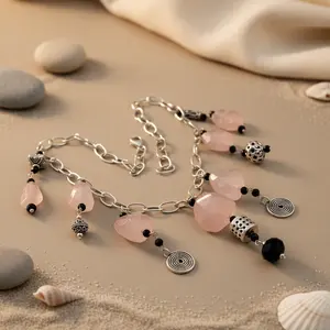 Rose Quartz Chain <b>Necklace</b> Sterling Silver Gemstone Jewelry Elegant <b>Crystal</b> <b>Necklaces</b> - Product Image 1