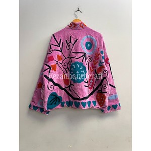 Chaquetas Cortas de Mujer Bordadas en Terciopelo Rosa Suzani, Abrigo de Invierno Hecho a Mano con Forro Interior de Algodón, Flores, Abrigo Patton - Product Image 5