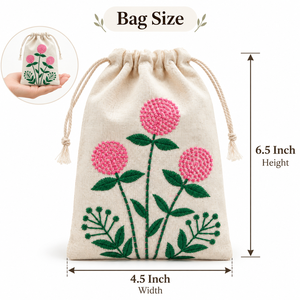Bolsa de Algodón Bordada con Cordón, Diseño Prado Rosa, 4.5 x 6.5 Pulgadas, 150 GSM, Natural, Pequeña, Reutilizable, para Joyería, Regalos y Embalaje Floral - Product Image 3