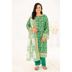K-52115 Conjunto de 3 Piezas para Mujer, Salwar Kameez de Algodón Khaddar Estampado con Dupatta, Sin Arrugas, Corte Holgado para Ocasiones Casuales - Product Image 1
