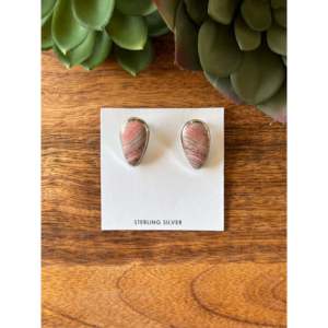 Navajo Handmade Rhodochrosite & Sterling Silver <b>Clip</b>-<b>On</b> <b>Earrings</b> Water Drop Shape Elegant Design - Product Image 1