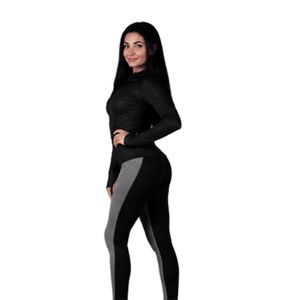 Technica Women's Quarter-Zip <b>Yoga</b> Top Full Sleeve Sweat-Wicking Solid <b>Black</b> Front Logo High Waist <b>Leggings</b> Set - Product Image 5
