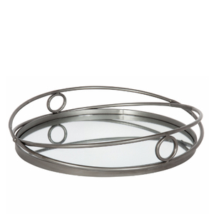 Plateau de service noir en métal et verre avec poignée forme ronde pour la maison et l'hôtel plateaux de service pour aliments et boissons - Product Image 1