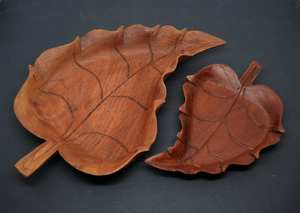 Assiettes en bois en forme de bol de feuilles en forme de feuilles sculptées table rustique - Product Image 4