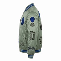Blouson Bomber en Satin Personnalisé pour Homme Vert Sauge Bleu Royal avec Patch Chenille Monster Truck Brodé Logo Personnalisé OEM
