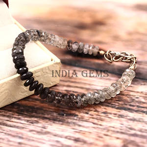 Adjustable Classic Style Black Rutile Quartz Rondelle Faceted Gemstone <b>Bracelet</b> with Beaded Jewelry Design - Product Image 3