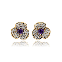 Diseño de forma de flor amatista CZ piedra auténtico estilo otomano pendientes de plata al por mayor joyería turca hecha a mano
