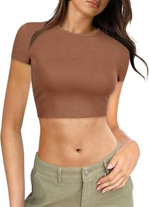 Women's Slim <b>Fit</b> <b>Crop</b> Top <b>T</b>-<b>Shirts</b> Wholesale Design Basic Blank Breathable Casual Solid Pattern Tees for Summer - Product Image 3