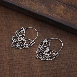 Exclusive Designer Women's 925 <b>Sterling</b> <b>Silver</b> <b>Hoop</b> Earrings Trendy Ethnic Tribal Geometry Fashion for Wedding or Gift - Product Image 4