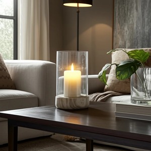 Portavelas Moderno de Madera Clara con Base de Huracán, Diseño Orgánico de Media Esfera, Decoración Minimalista, Estilo Escandinavo, Navidad - Product Image 6